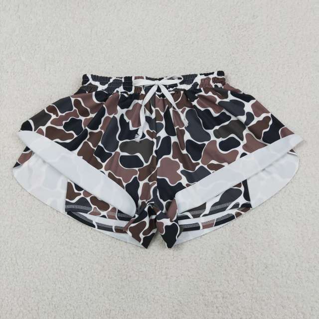 SS0768 Adult women Brown camo yoga shorts
