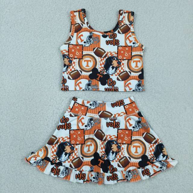GSD3613  RTS TEAM Orange vols puppy girl yoga sleeveless skirt set
