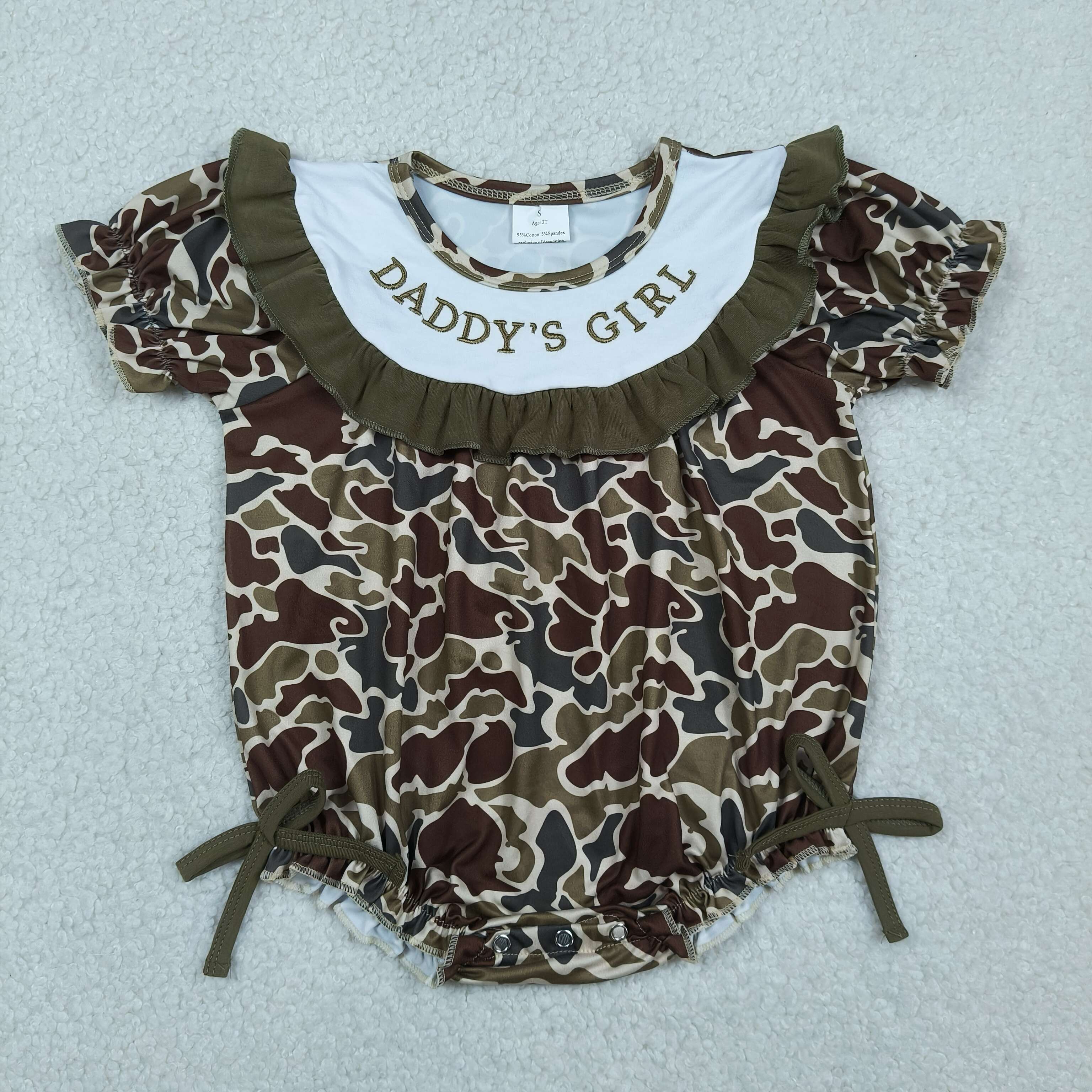 SR3919 Baby brown green camo daddy's girl embroidery short sleeve Rompers
