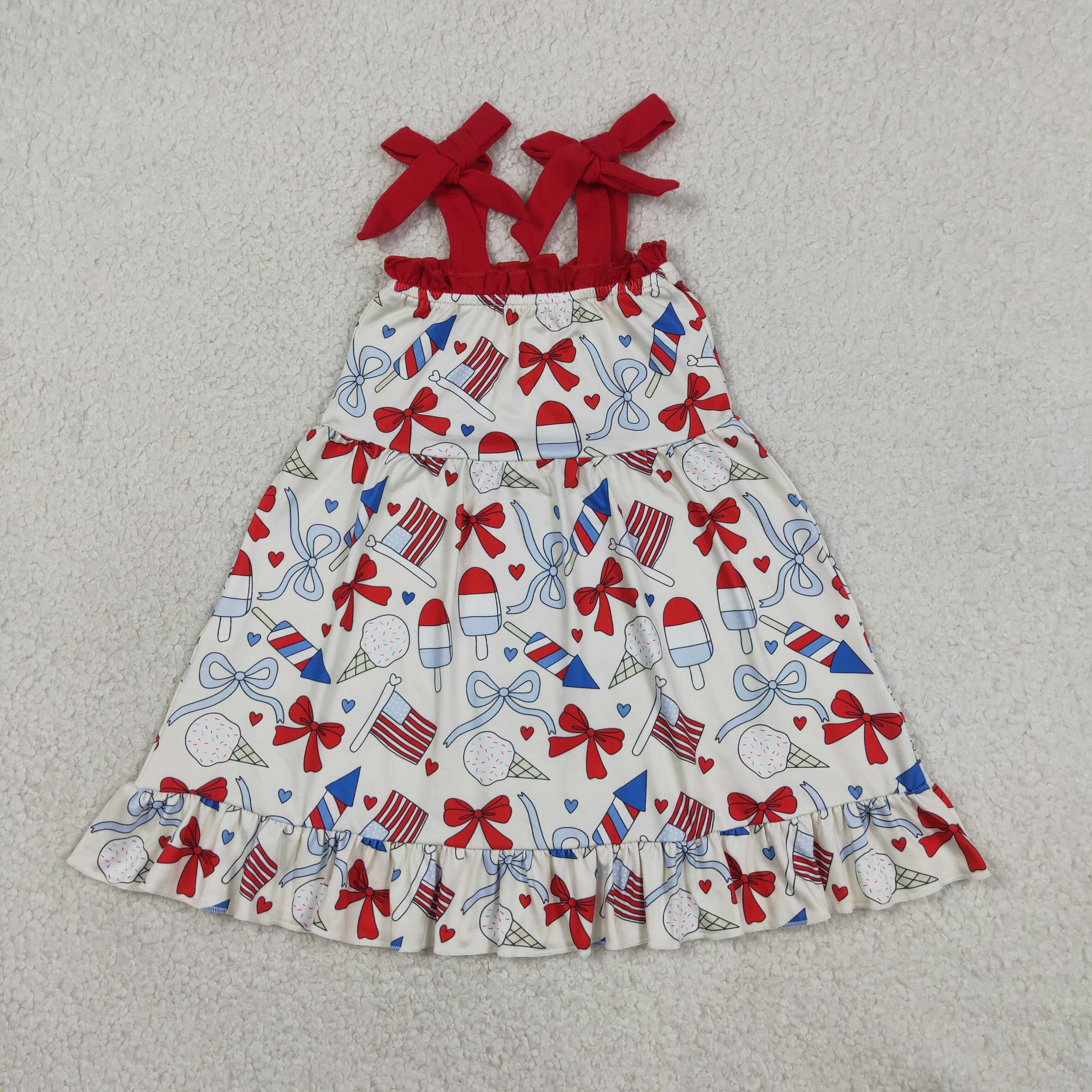 GSD3723  RTS 4th of july Bows ice scream girl summer dress