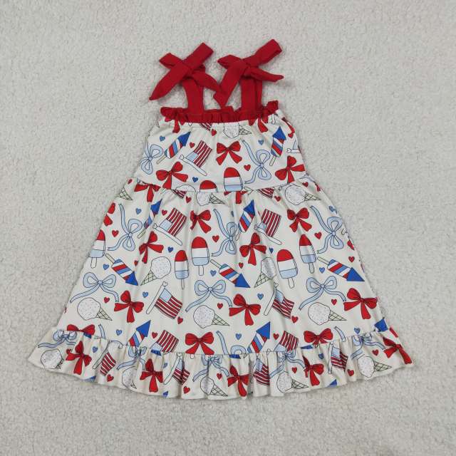 GSD3723  RTS 4th of july Bows ice scream girl summer dress