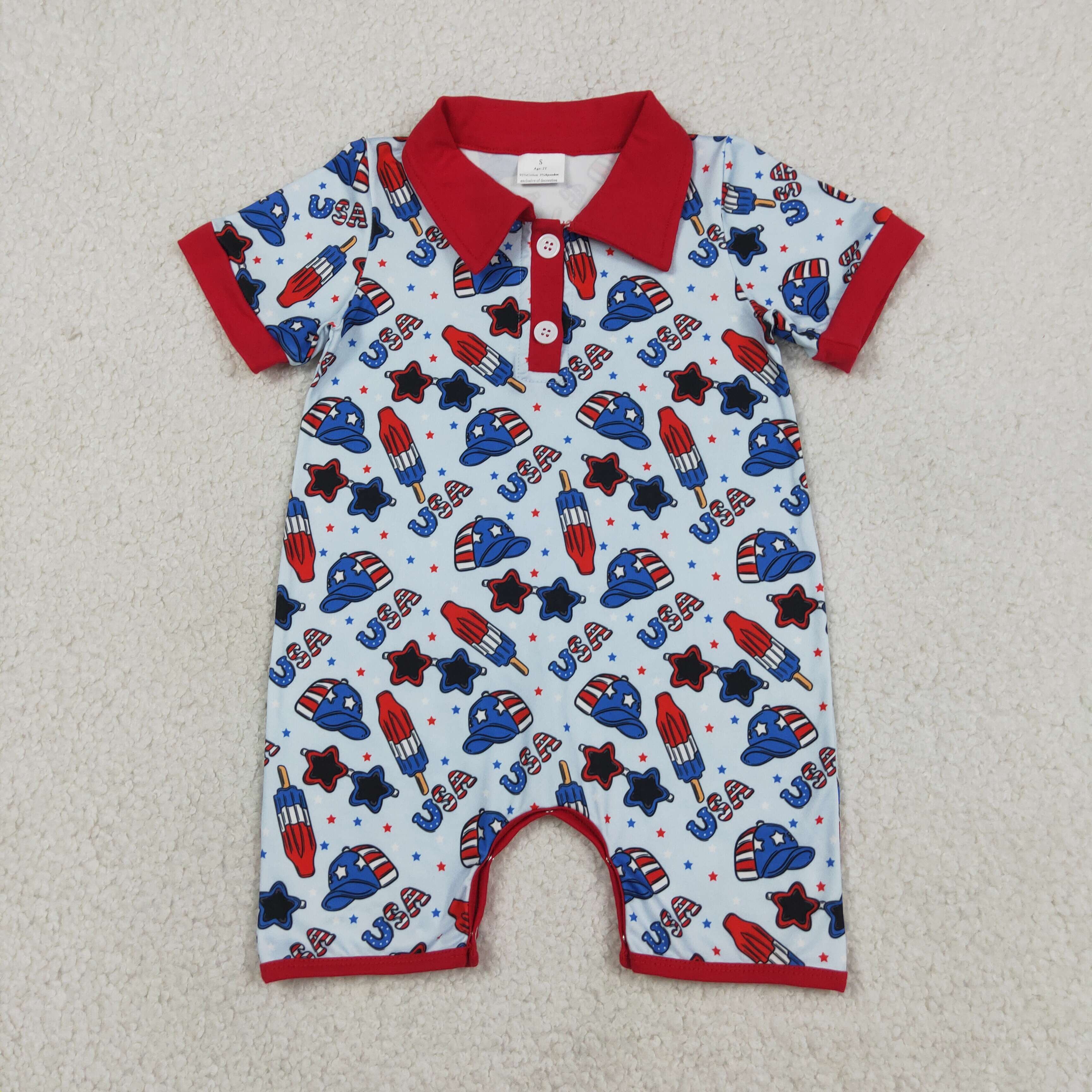 SR3874 Baby USA 4th of july stars print boy Rompers