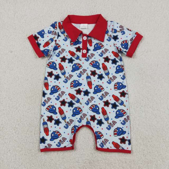 SR3874 Baby USA 4th of july stars print boy Rompers