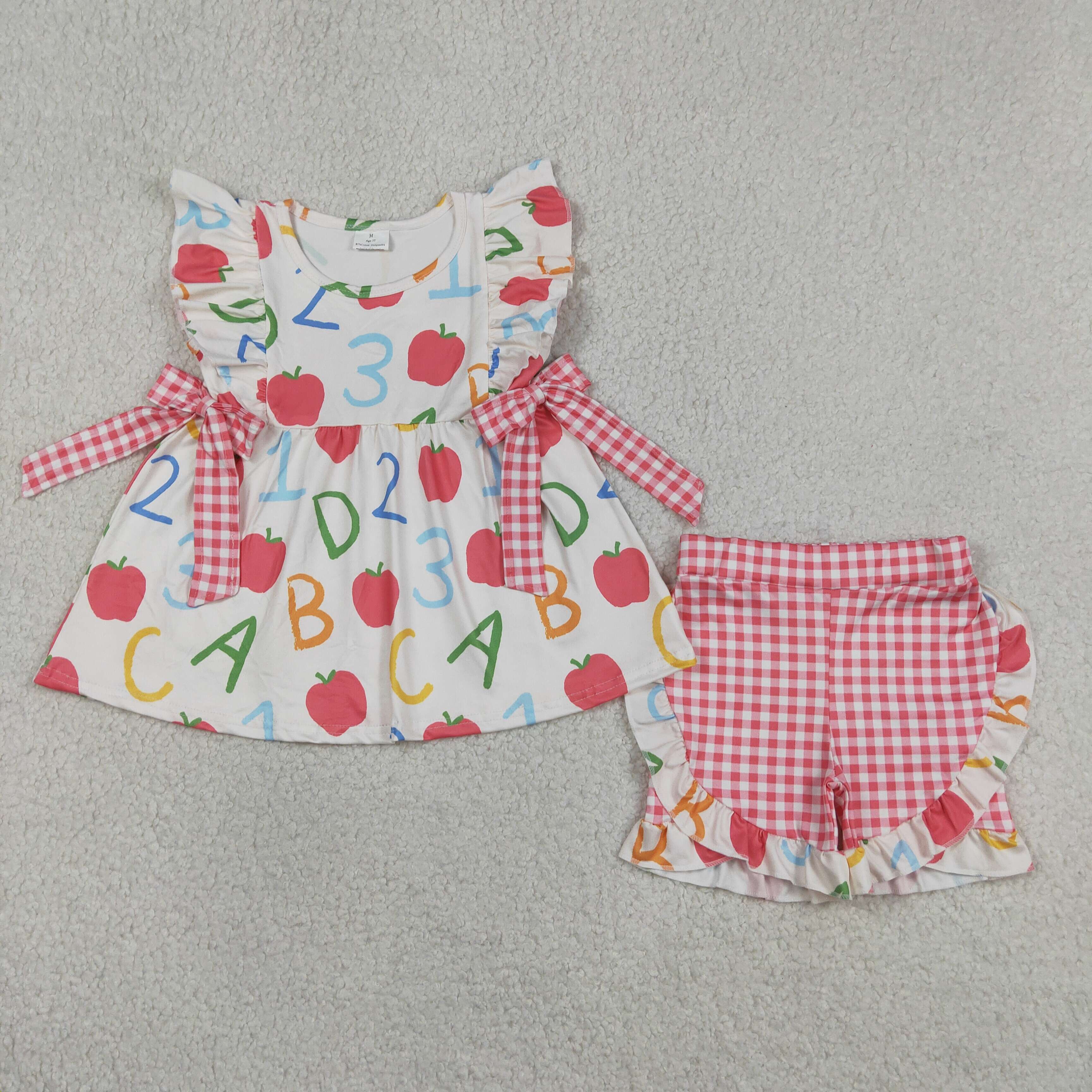 GSSO3258 ABC Apple Print flying sleeve girl back to school outfits