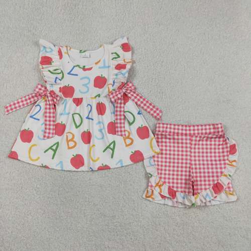 GSSO3258 ABC Apple Print flying sleeve girl back to school outfits