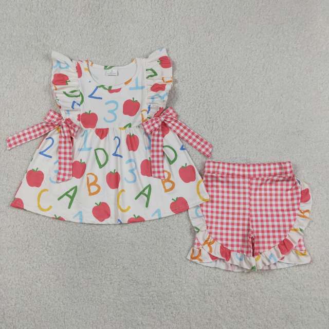GSSO3258 ABC Apple Print flying sleeve girl back to school outfits