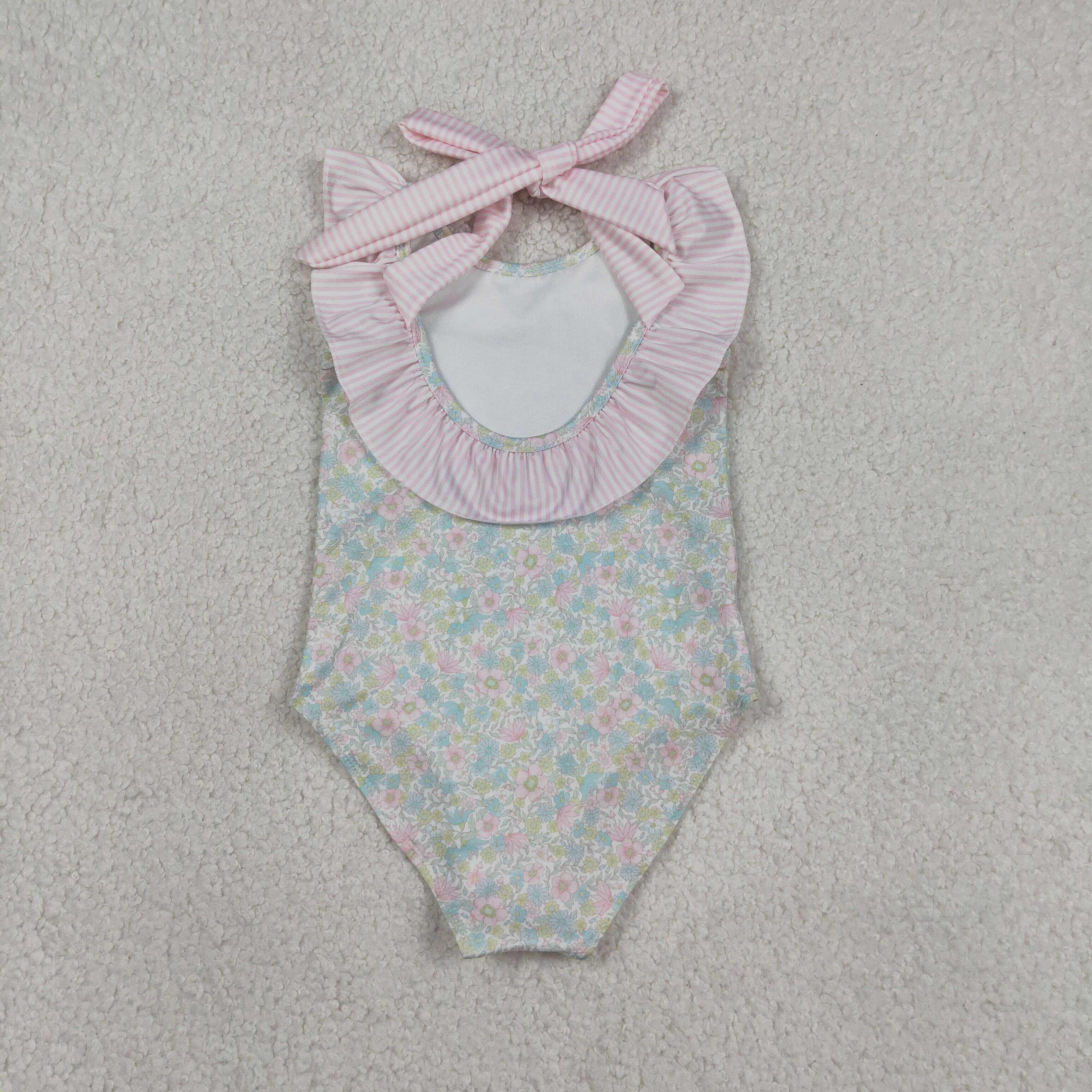 S0732 Pink small flowers print boy  sleeveless swimsuit