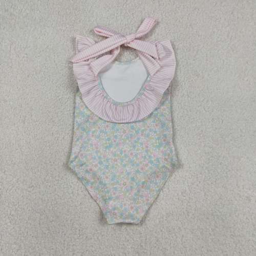 S0732 Pink small flowers print boy  sleeveless swimsuit