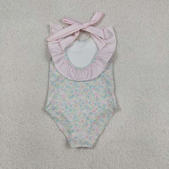 S0732 Pink small flowers print boy  sleeveless swimsuit