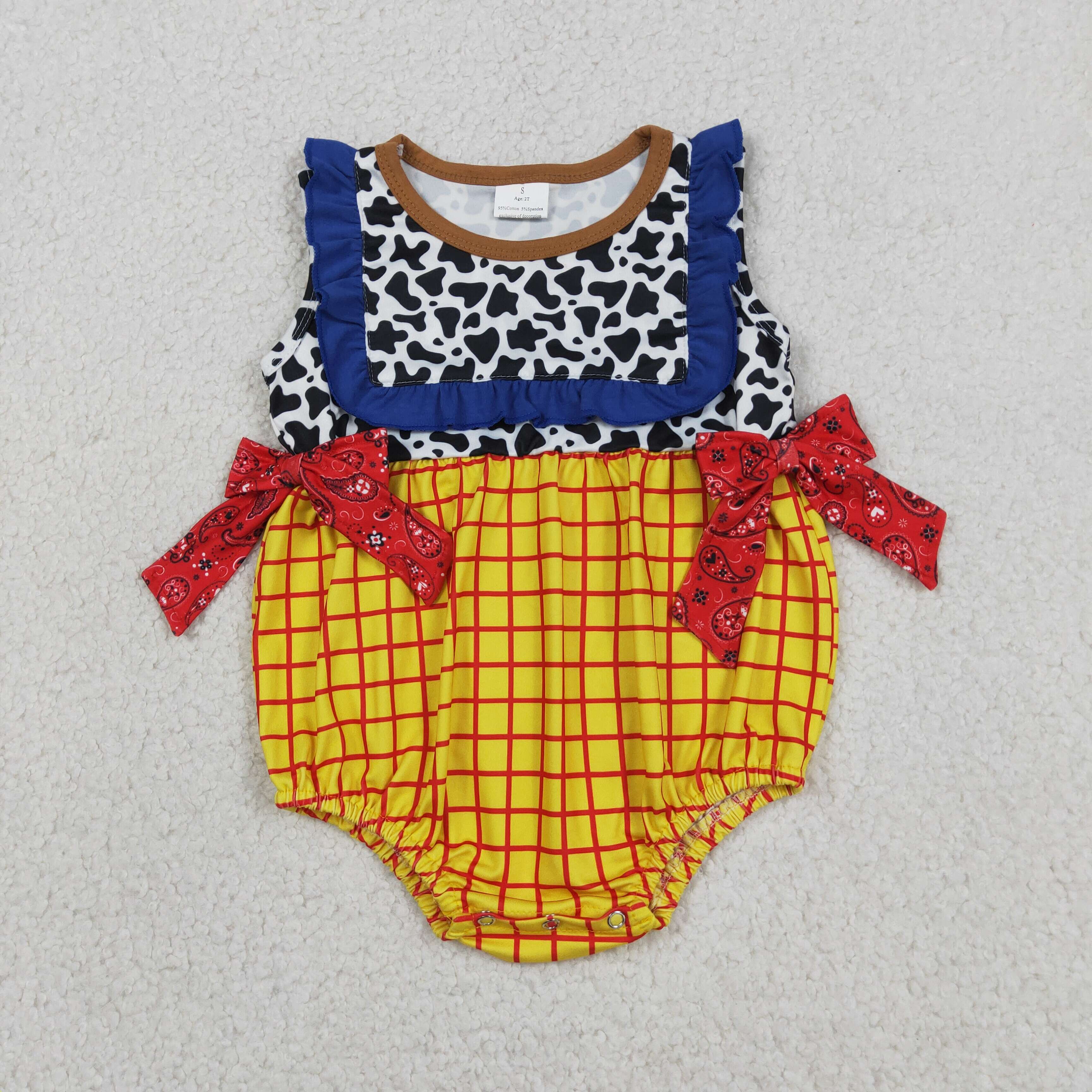 SR4115 Baby Cowleopard yellow plaid print Girl Rompers