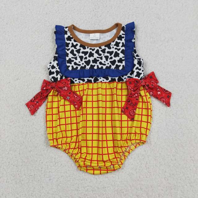 SR4115 Baby Cowleopard yellow plaid print Girl Rompers