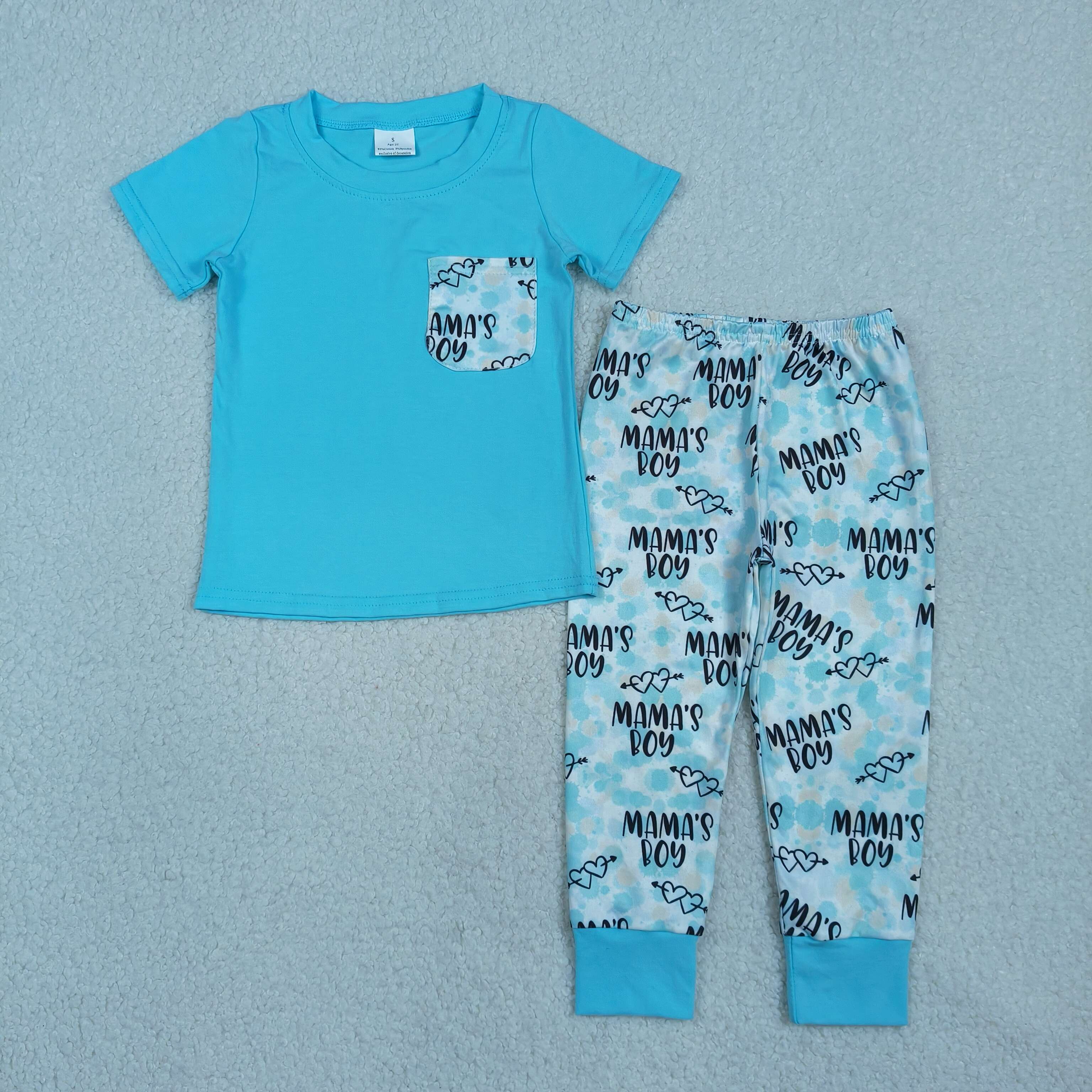 BSPO0587 RTS Blue mama's boy print  short sleeve boy outfits