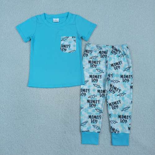 BSPO0587 RTS Blue mama's boy print  short sleeve boy outfits
