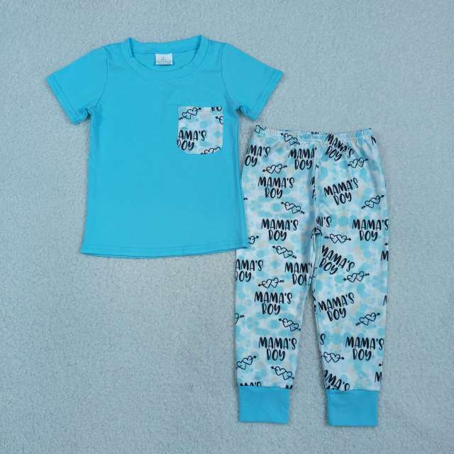 BSPO0587 RTS Blue mama's boy print  short sleeve boy outfits