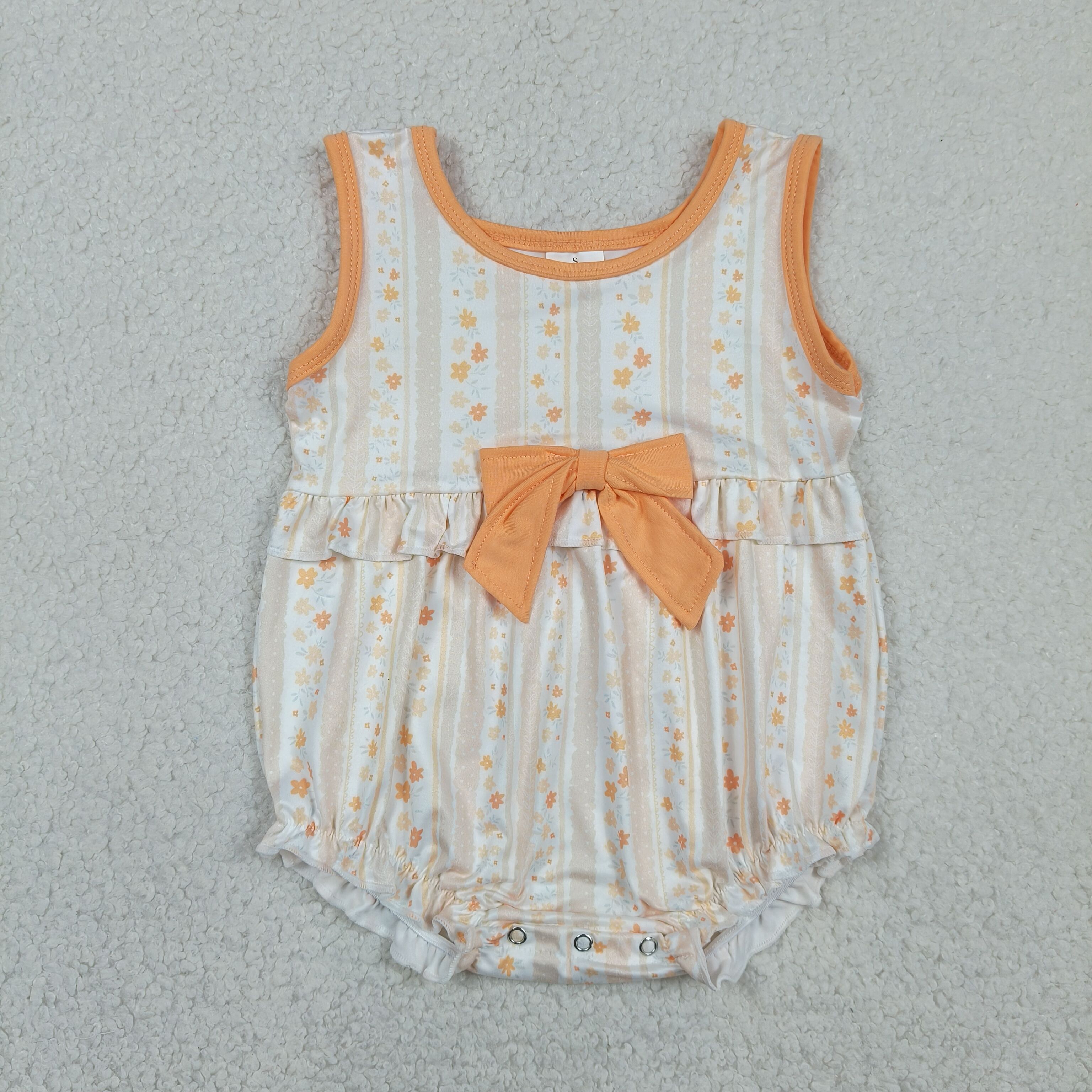 SR4112 Baby Orange flowers leaves sleeveless bows Rompers