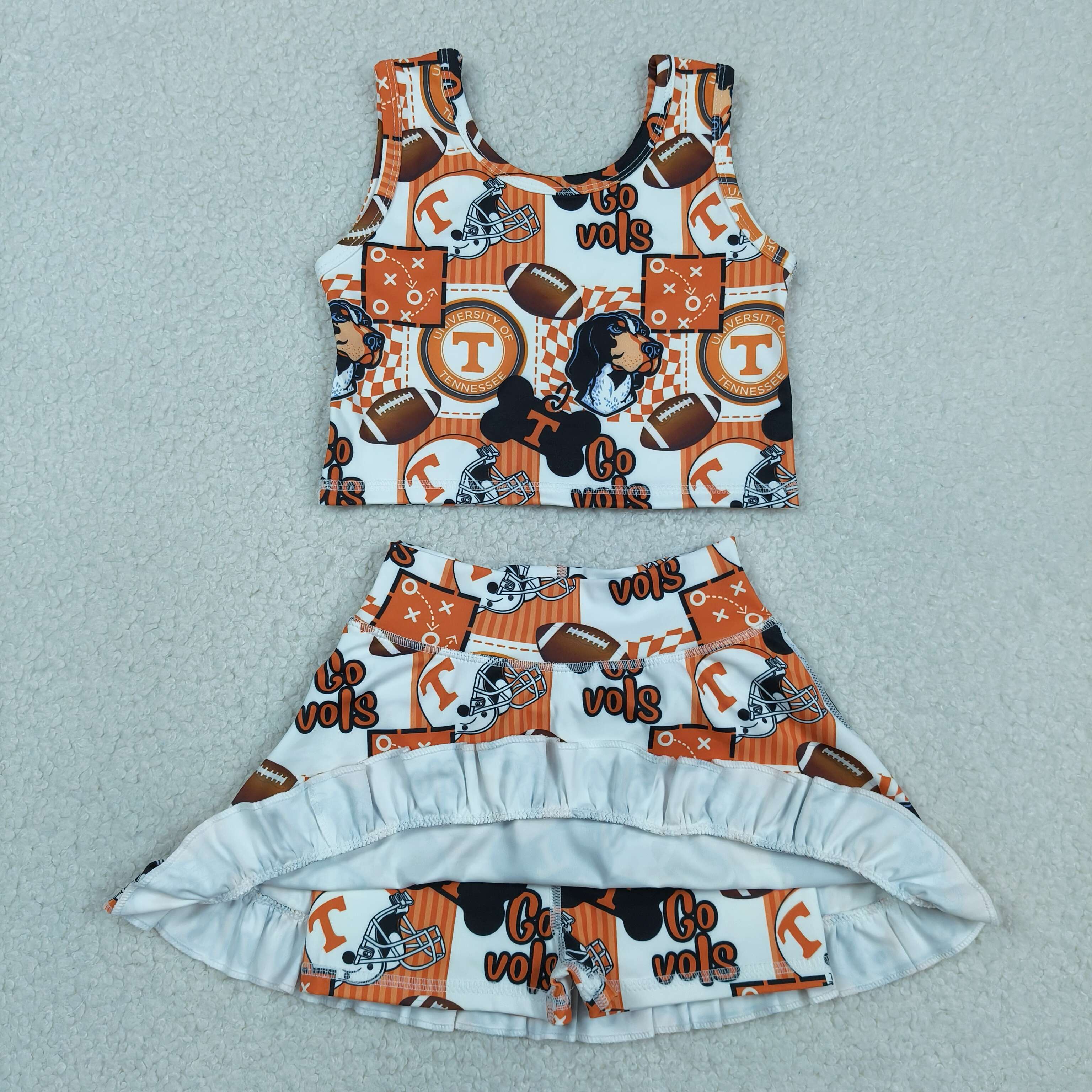 GSD3613  RTS TEAM Orange vols puppy girl yoga sleeveless skirt set