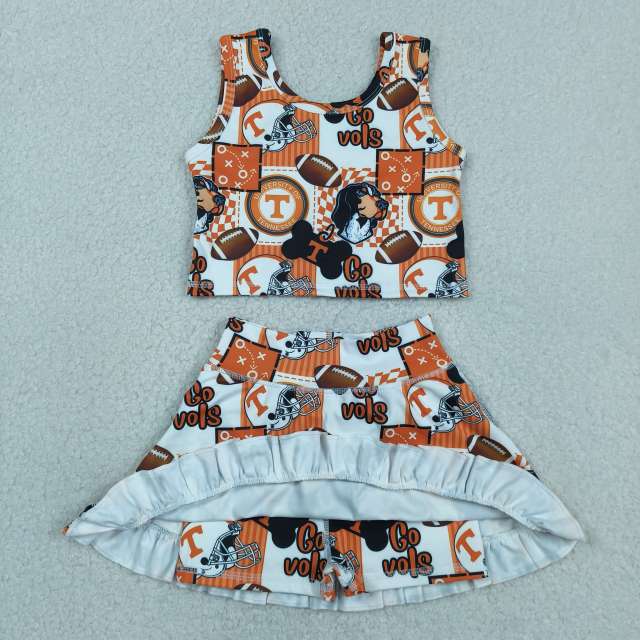 GSD3613  RTS TEAM Orange vols puppy girl yoga sleeveless skirt set