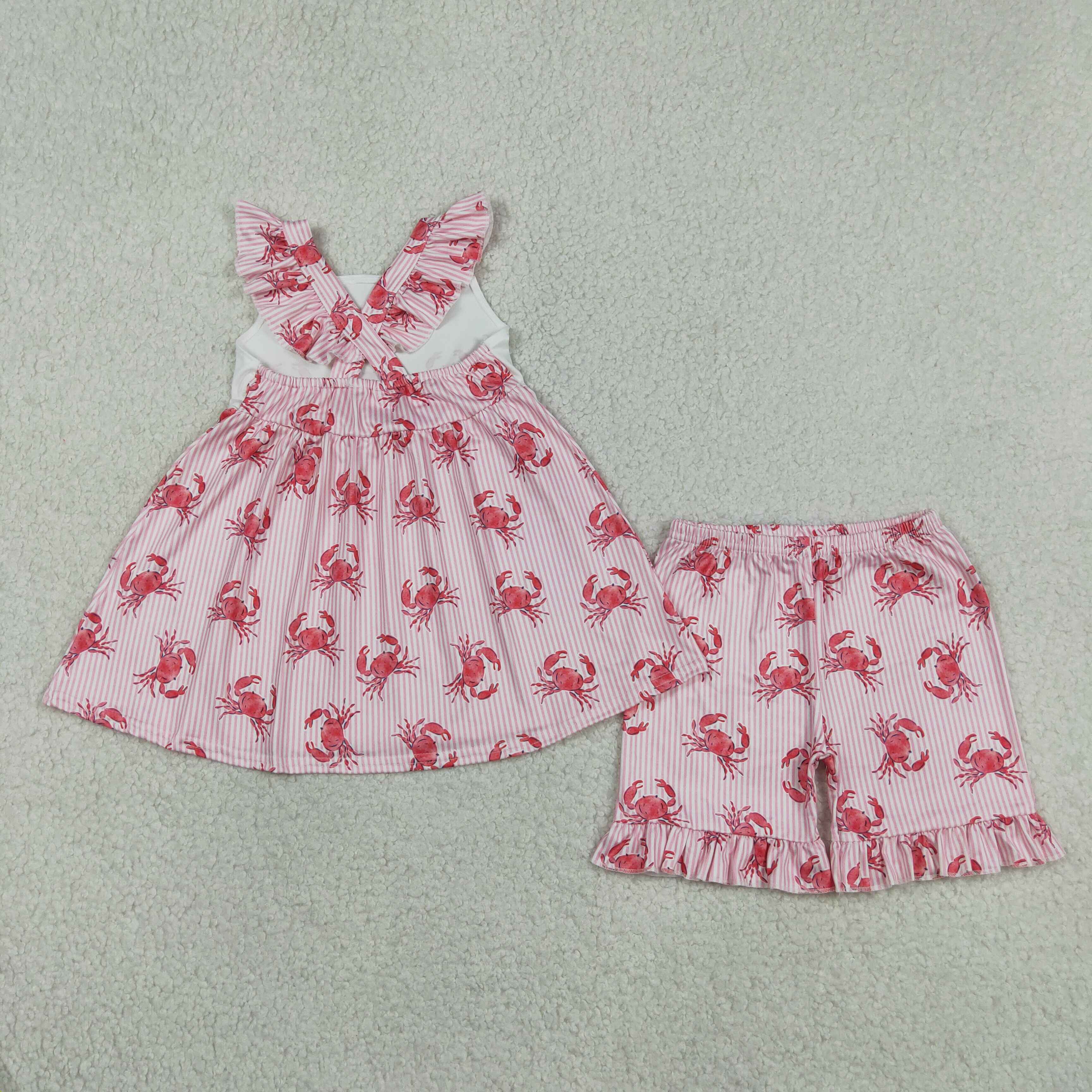 GSSO3066 Pink stripe crab  Print sleeveless girl outfits
