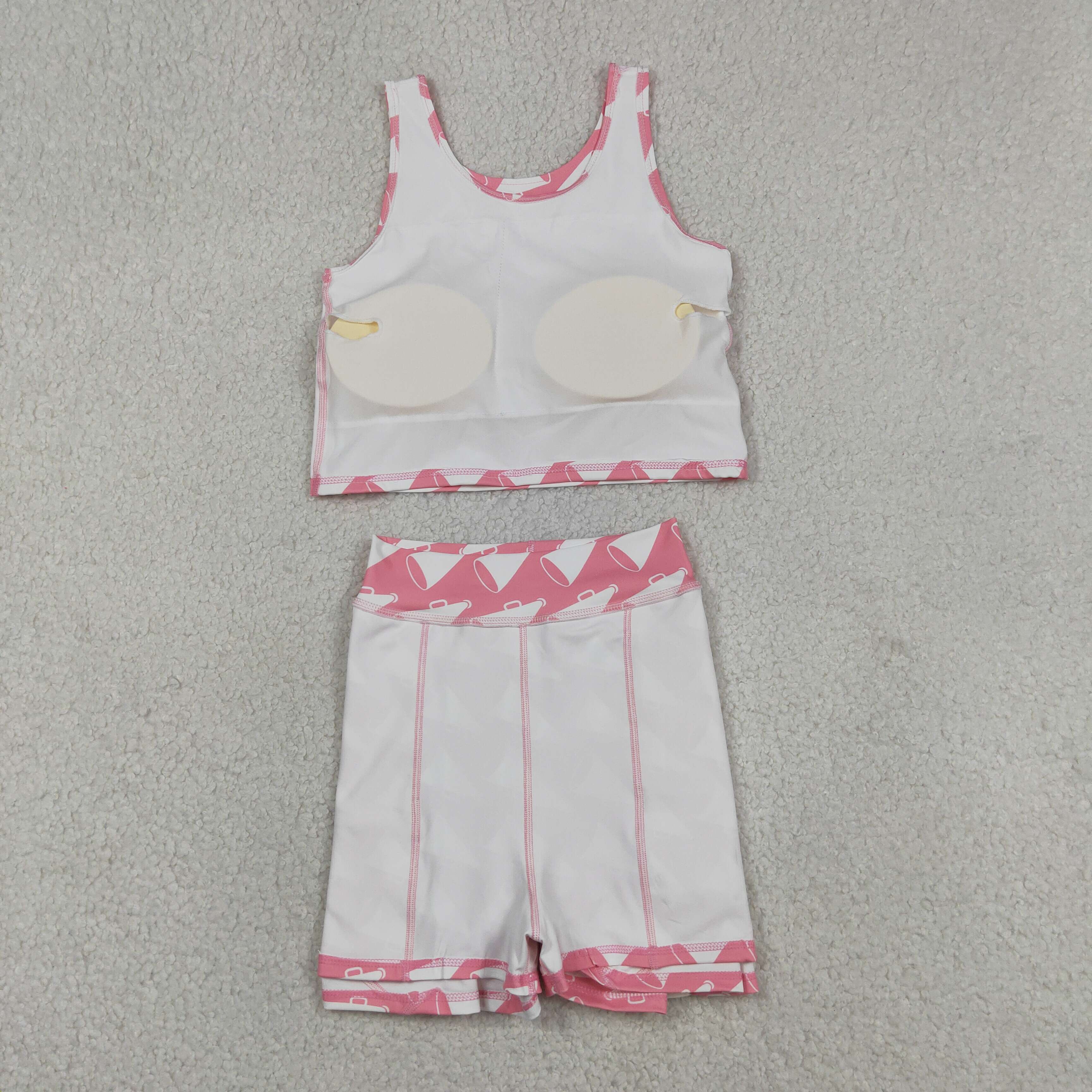 GSD1467  RTS Pink white trumpet girl yoga sleeveless skirt set