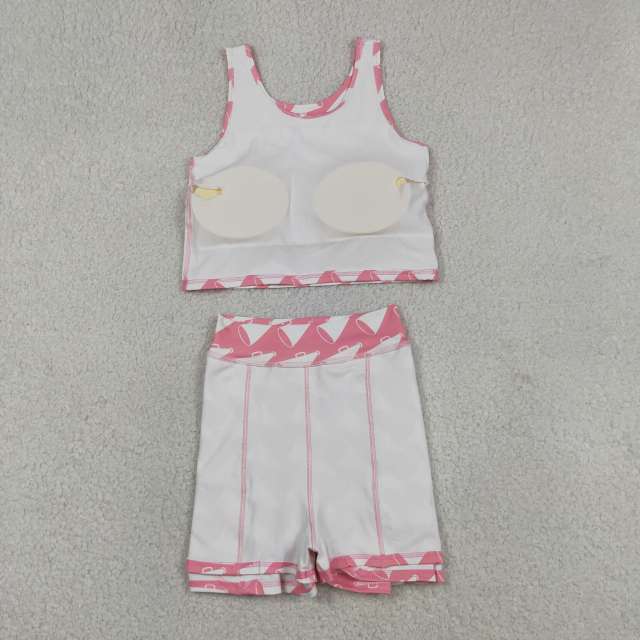 GSD1467  RTS Pink white trumpet girl yoga sleeveless skirt set