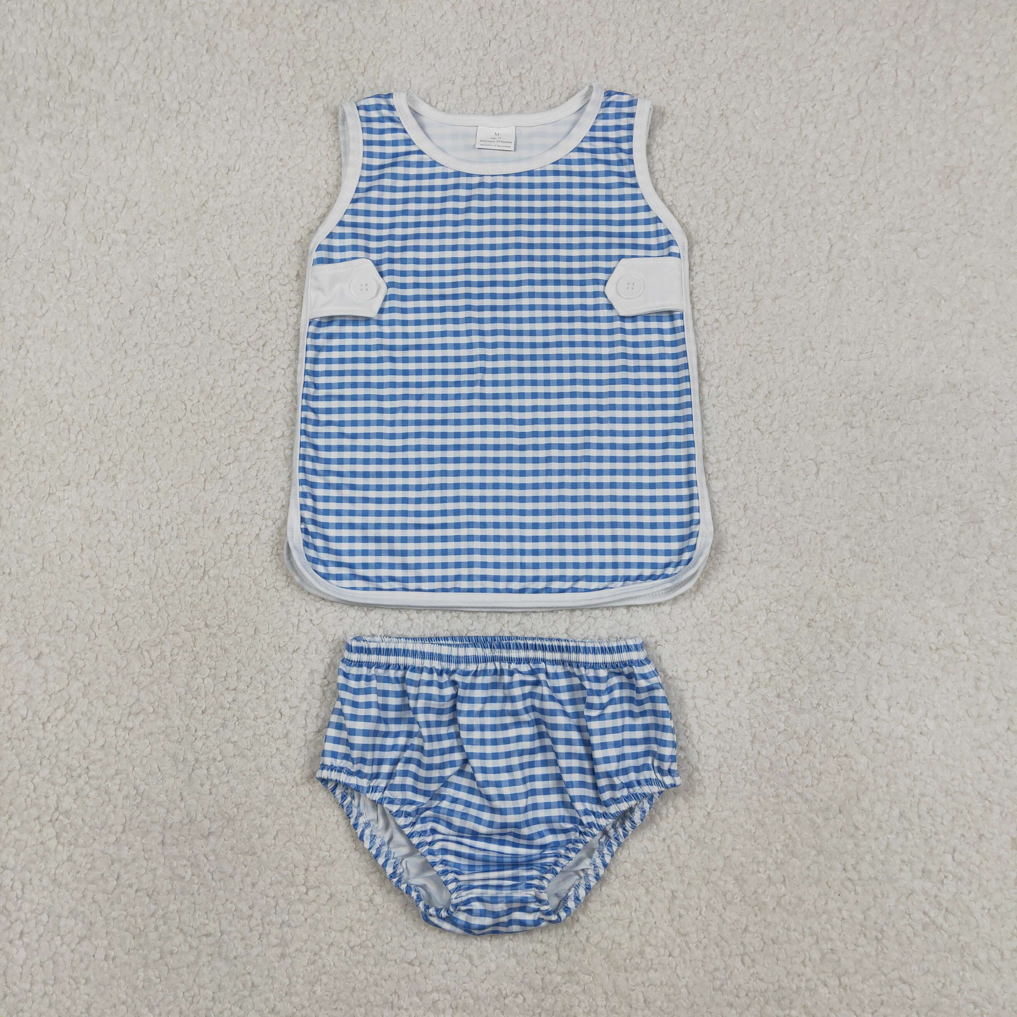 GBO0531  RTS Girl Blue plaid sleeveless girl bummies