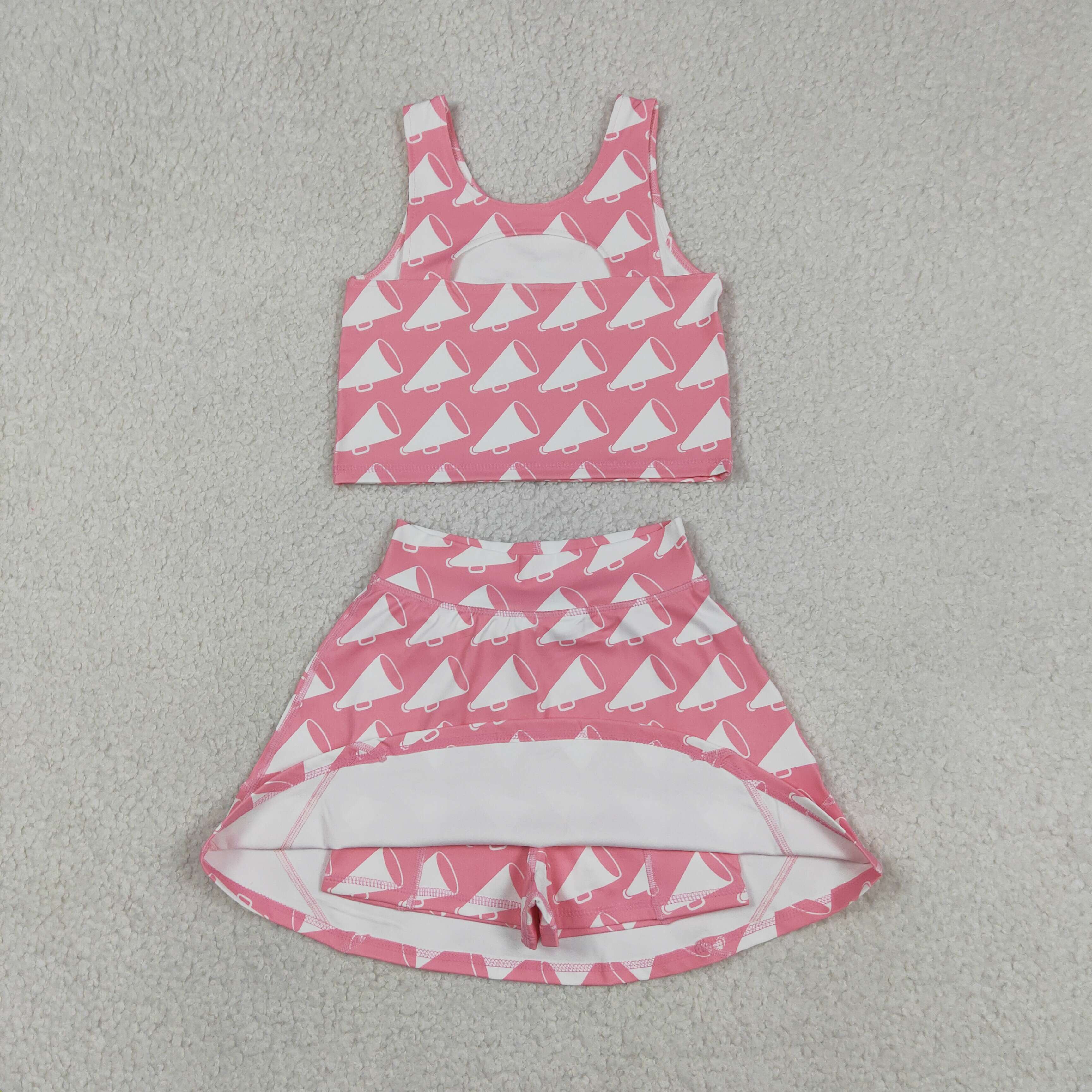 GSD1467  RTS Pink white trumpet girl yoga sleeveless skirt set