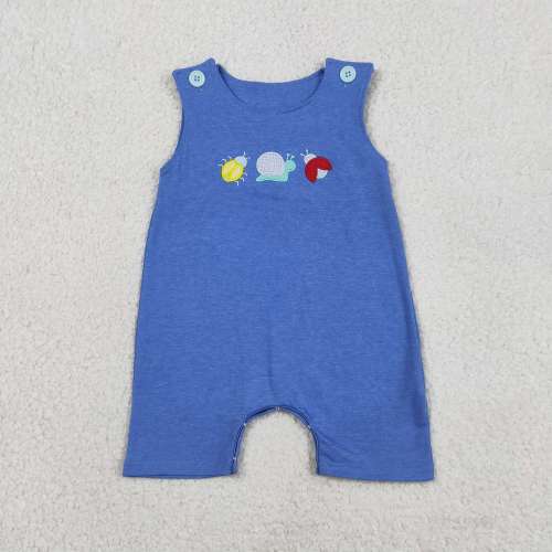 SR4036  Baby bLUE Snail embroidery sleeveless Rompers