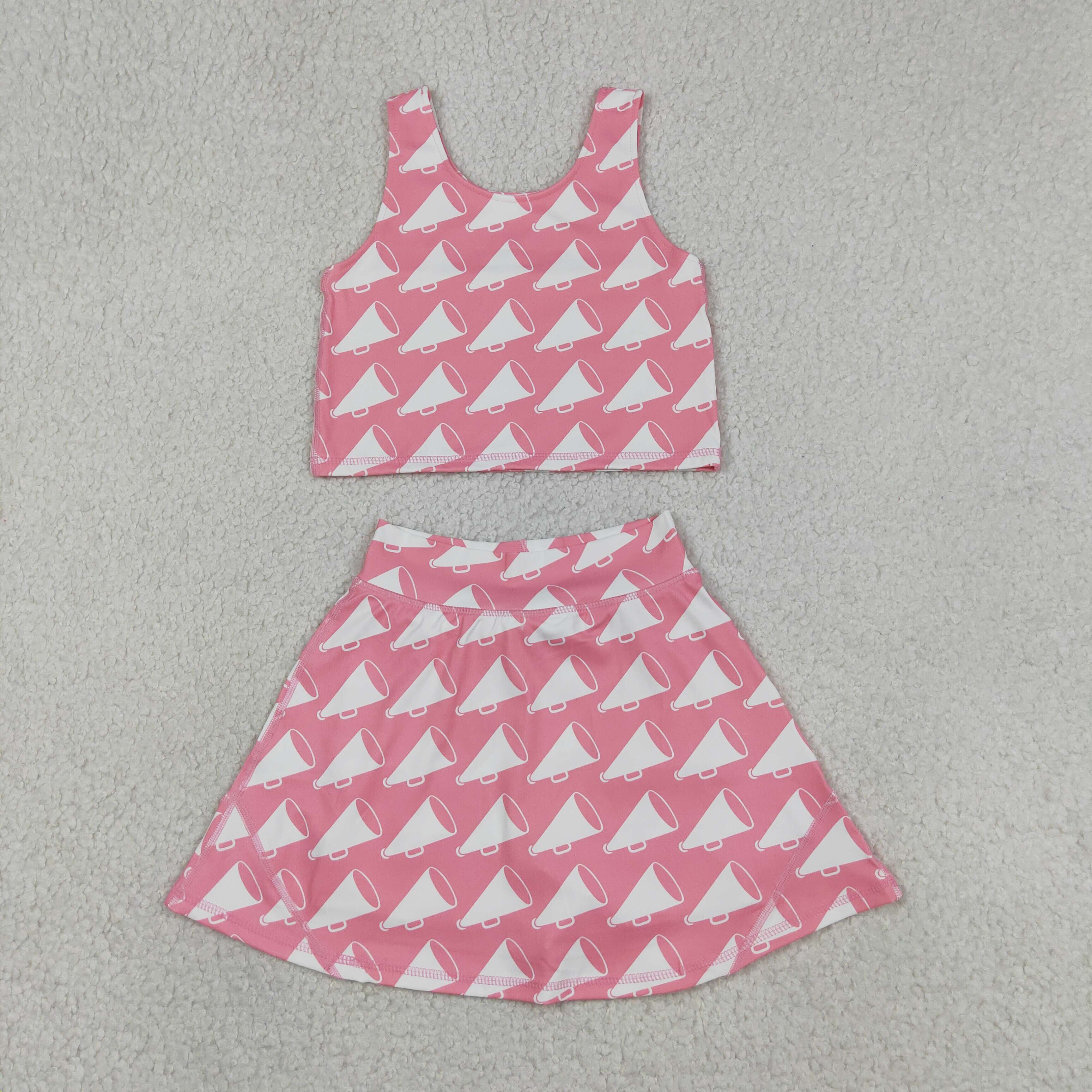 GSD1467  RTS Pink white trumpet girl yoga sleeveless skirt set