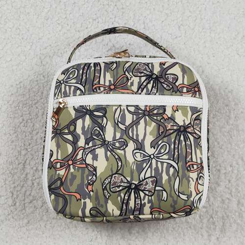 BA0393 CAMO Green bows zipper lunch box