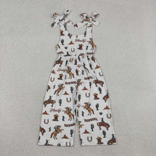 SR2969 cowboy cactus beige sleeveless baby girl  jumpsuit