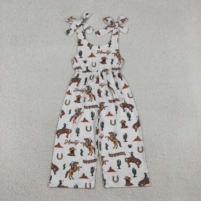 SR2969 cowboy cactus beige sleeveless baby girl  jumpsuit