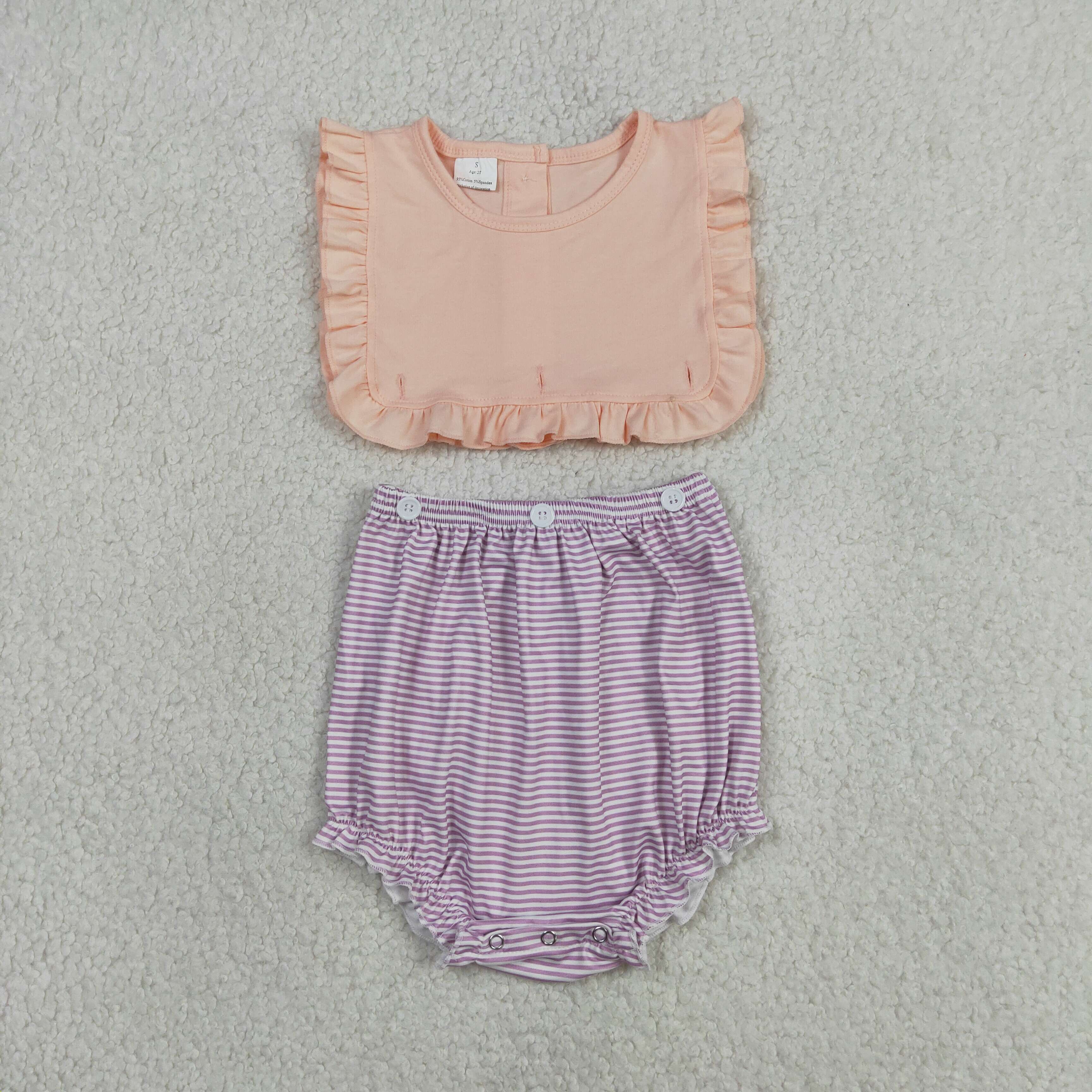 SR3941 Baby Orange purple stripe sleeveless Rompers