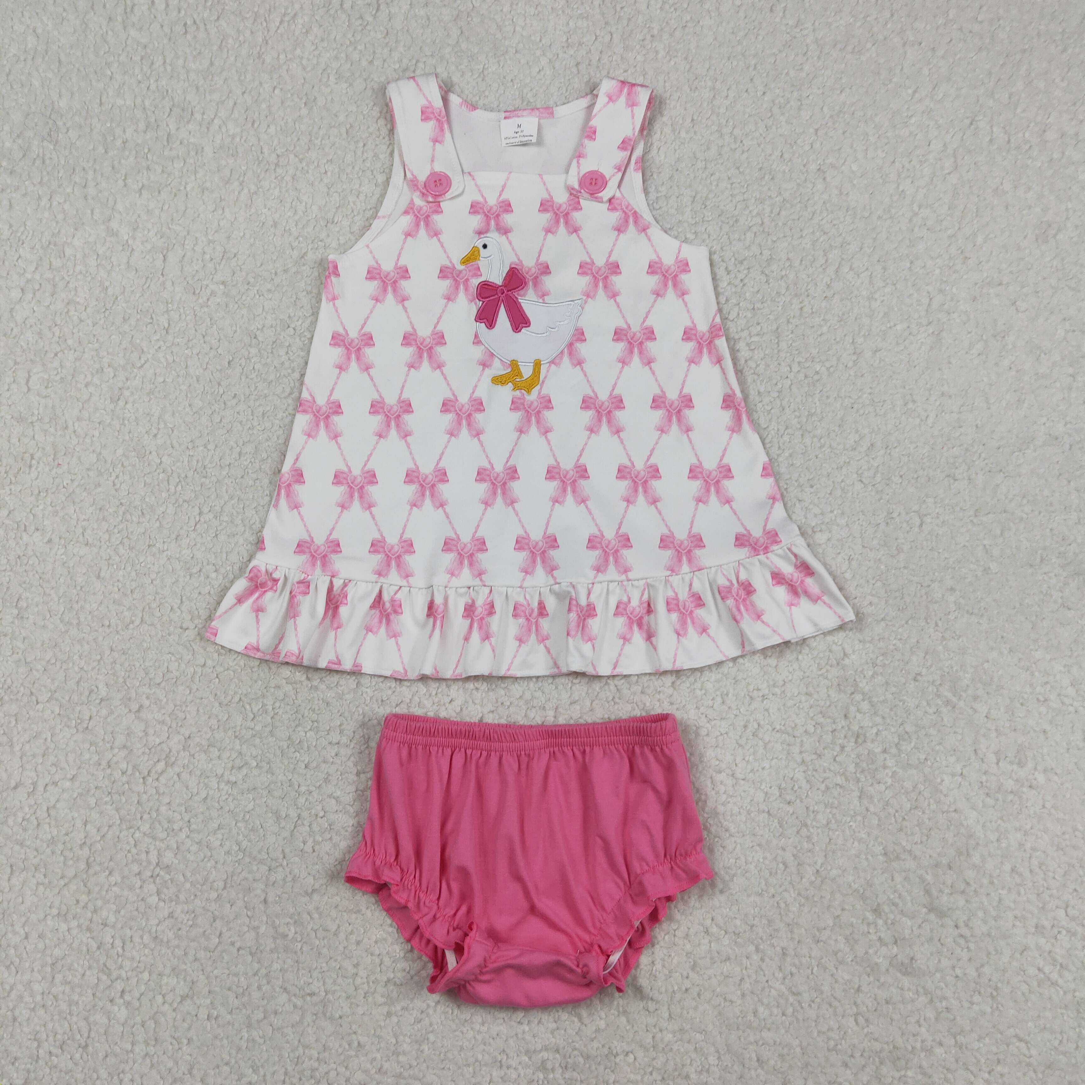 GBO0505  RTS Girl Pink bows duck bows embroidery sleeveless girl bummies