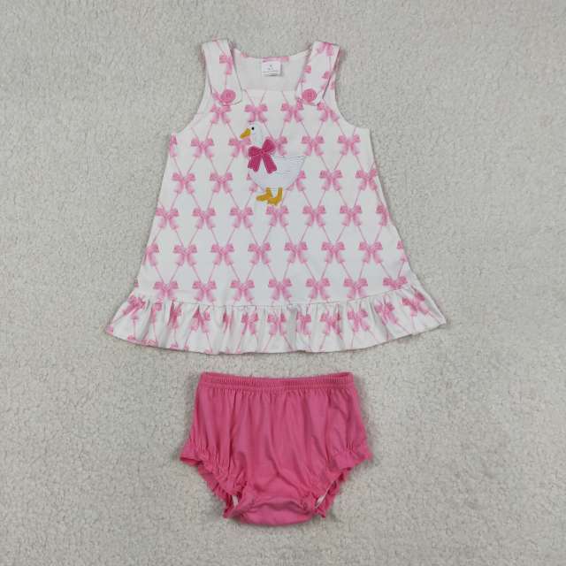 GBO0505  RTS Girl Pink bows duck bows embroidery sleeveless girl bummies