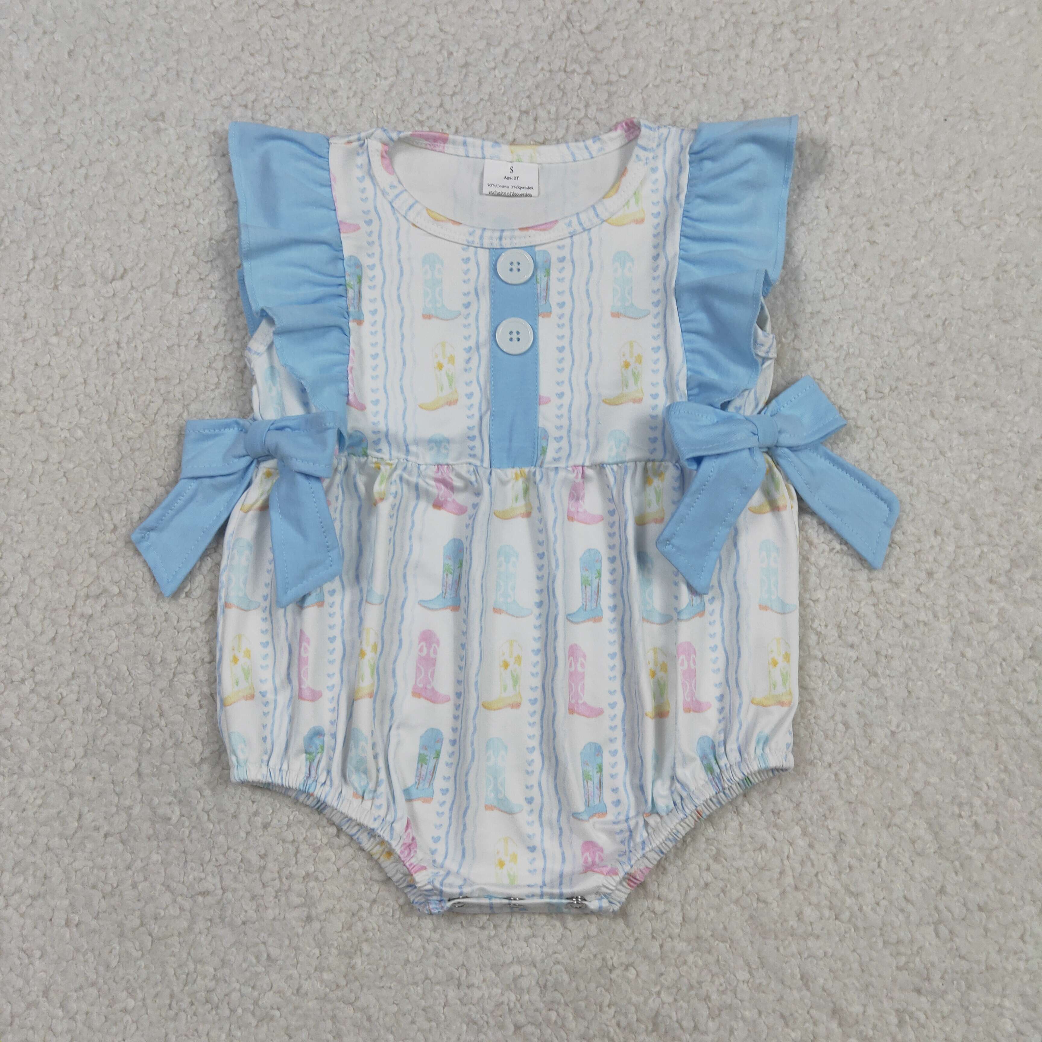 SR4088 Baby Coloful boots sleeveless bows Rompers