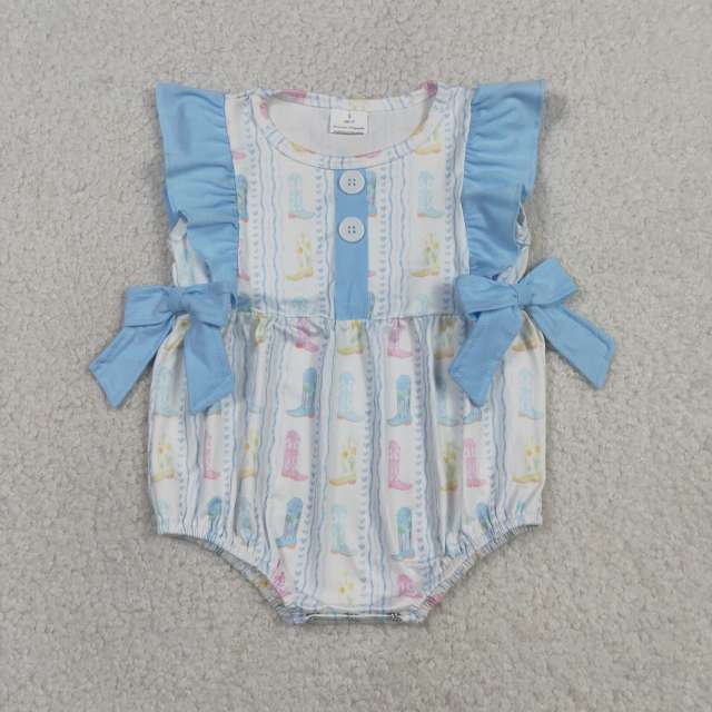 SR4088 Baby Coloful boots sleeveless bows Rompers