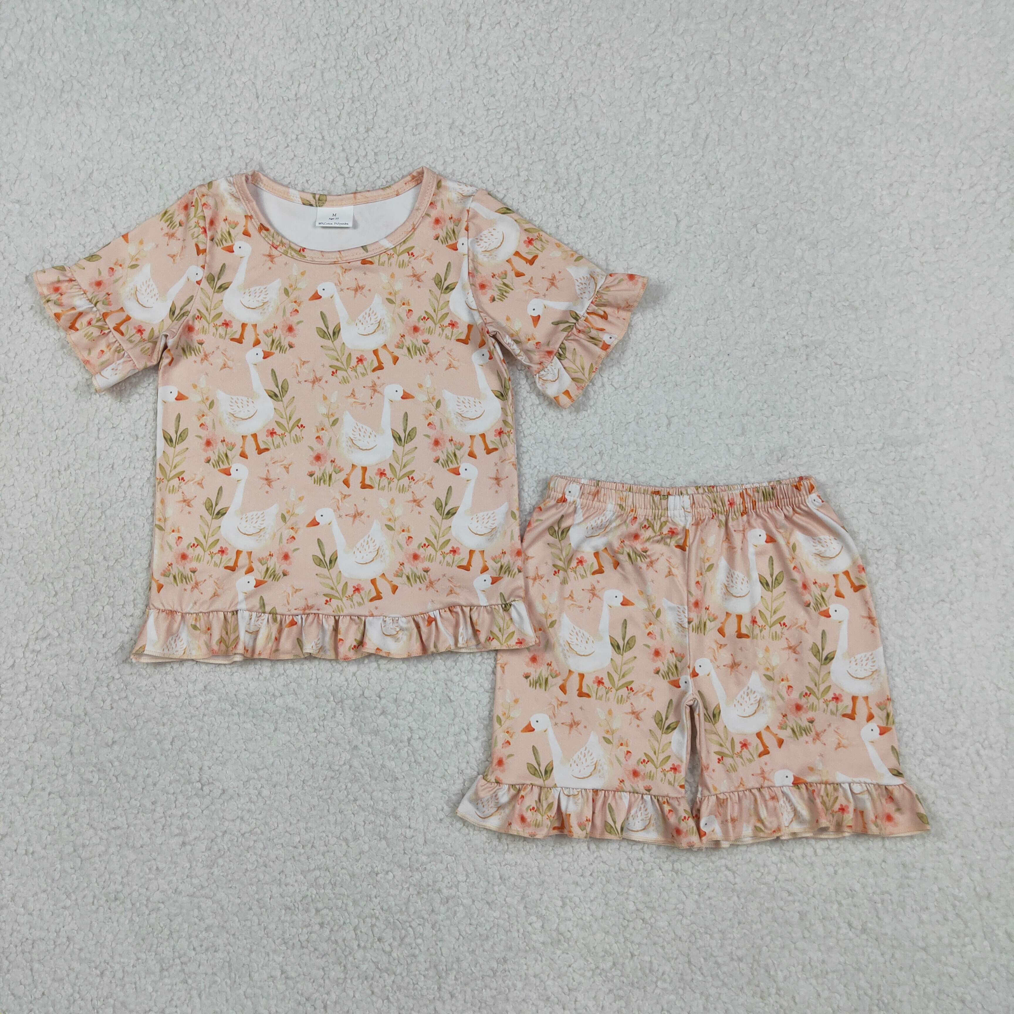 GSSO3329 Orange flowers duck Print short sleeve girl outfits