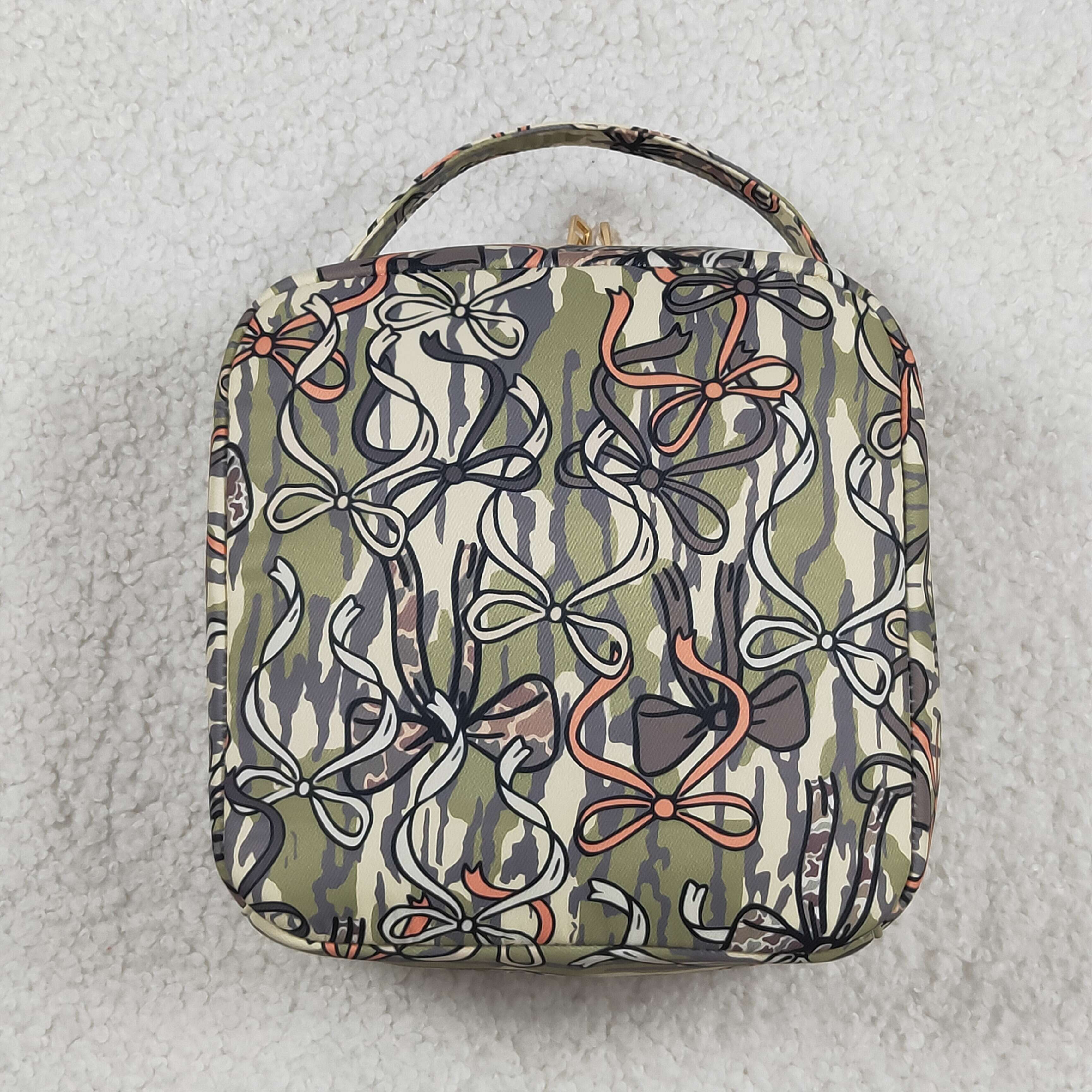 BA0393 CAMO Green bows zipper lunch box