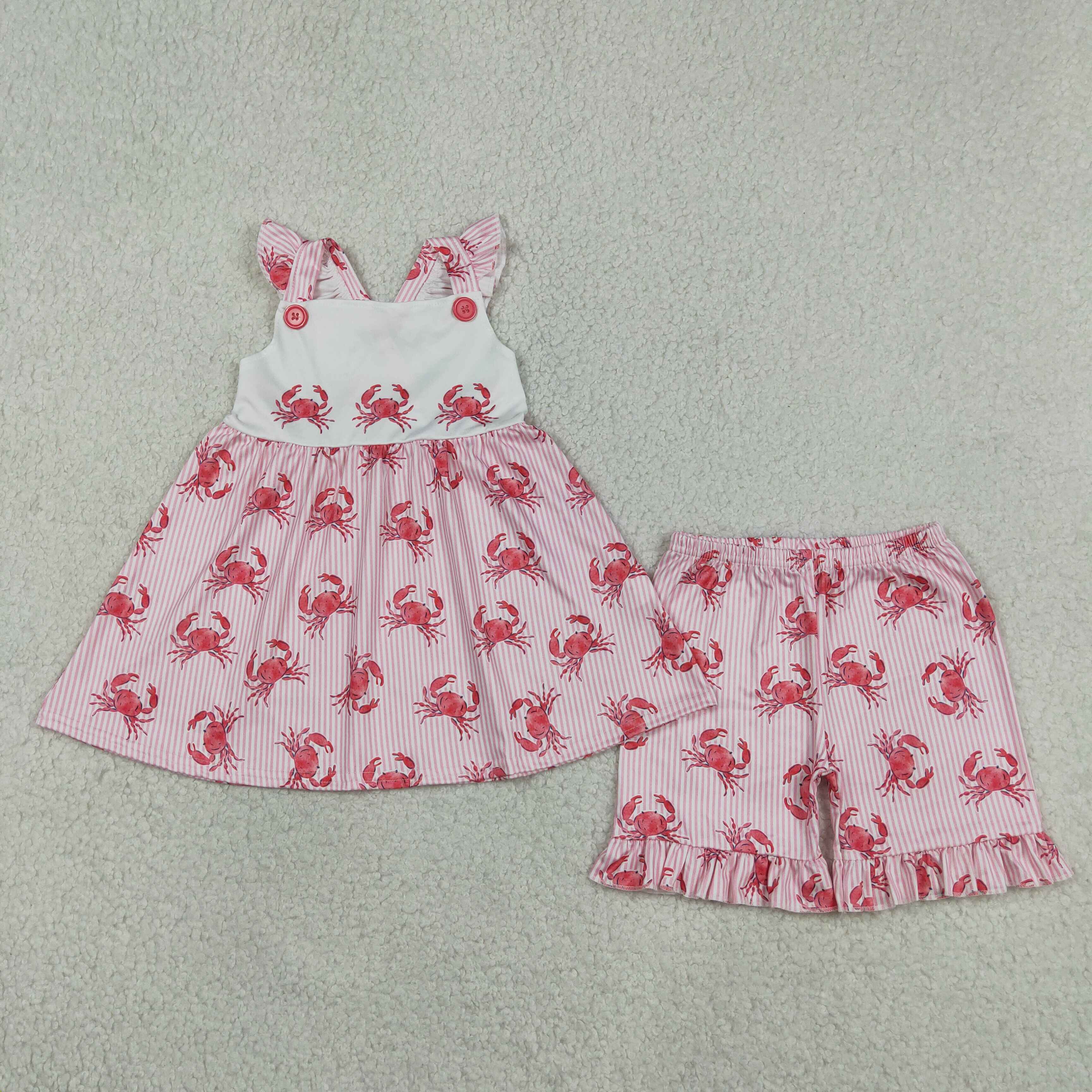 GSSO3066 Pink stripe crab  Print sleeveless girl outfits