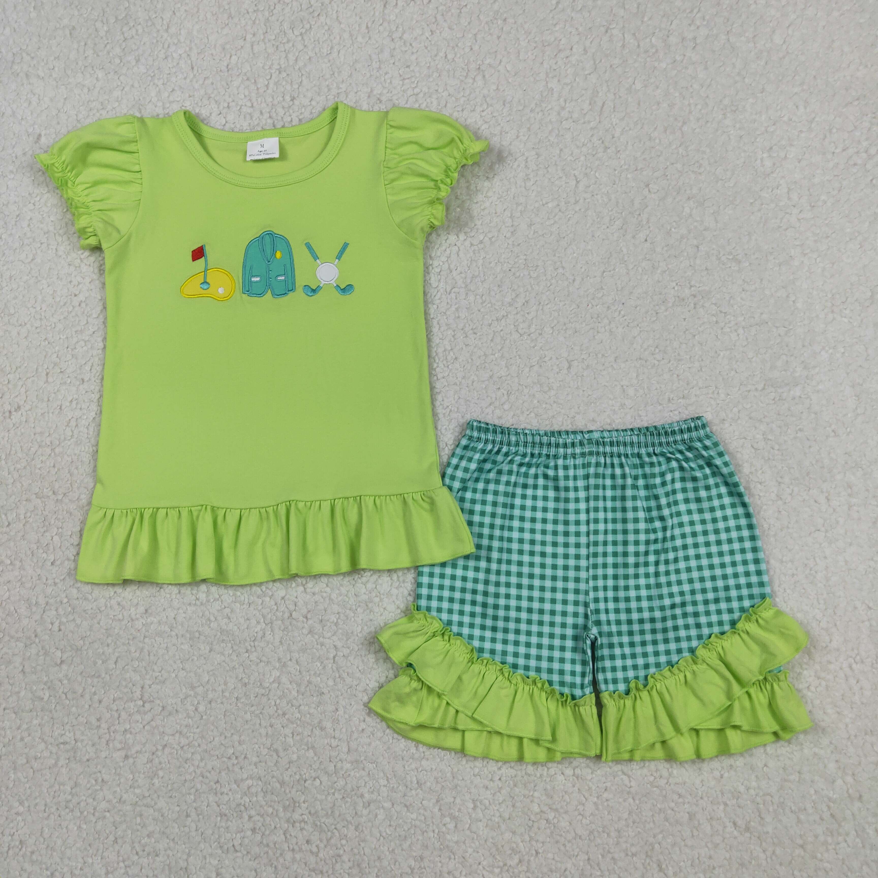 GSSO3033 Green golf jacket embroidery short sleeve girl outfits
