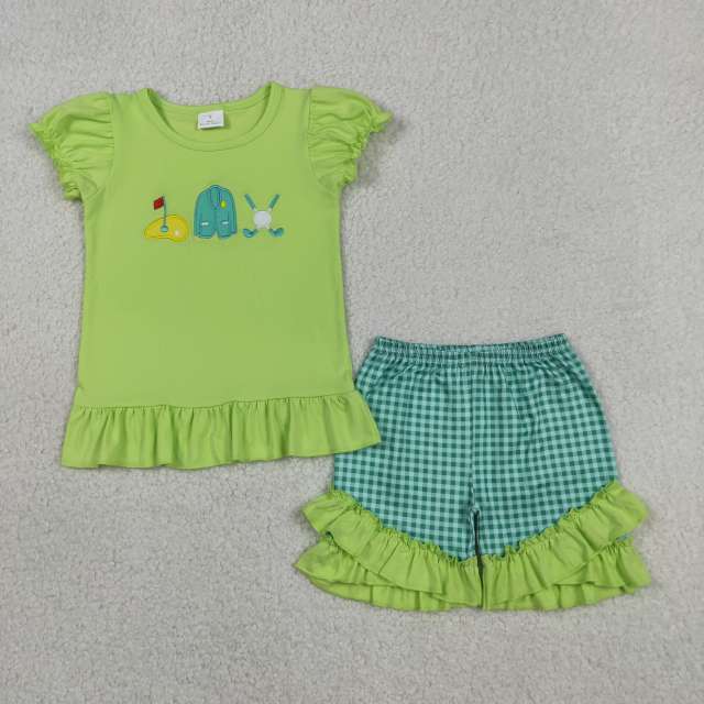 GSSO3033 Green golf jacket embroidery short sleeve girl outfits