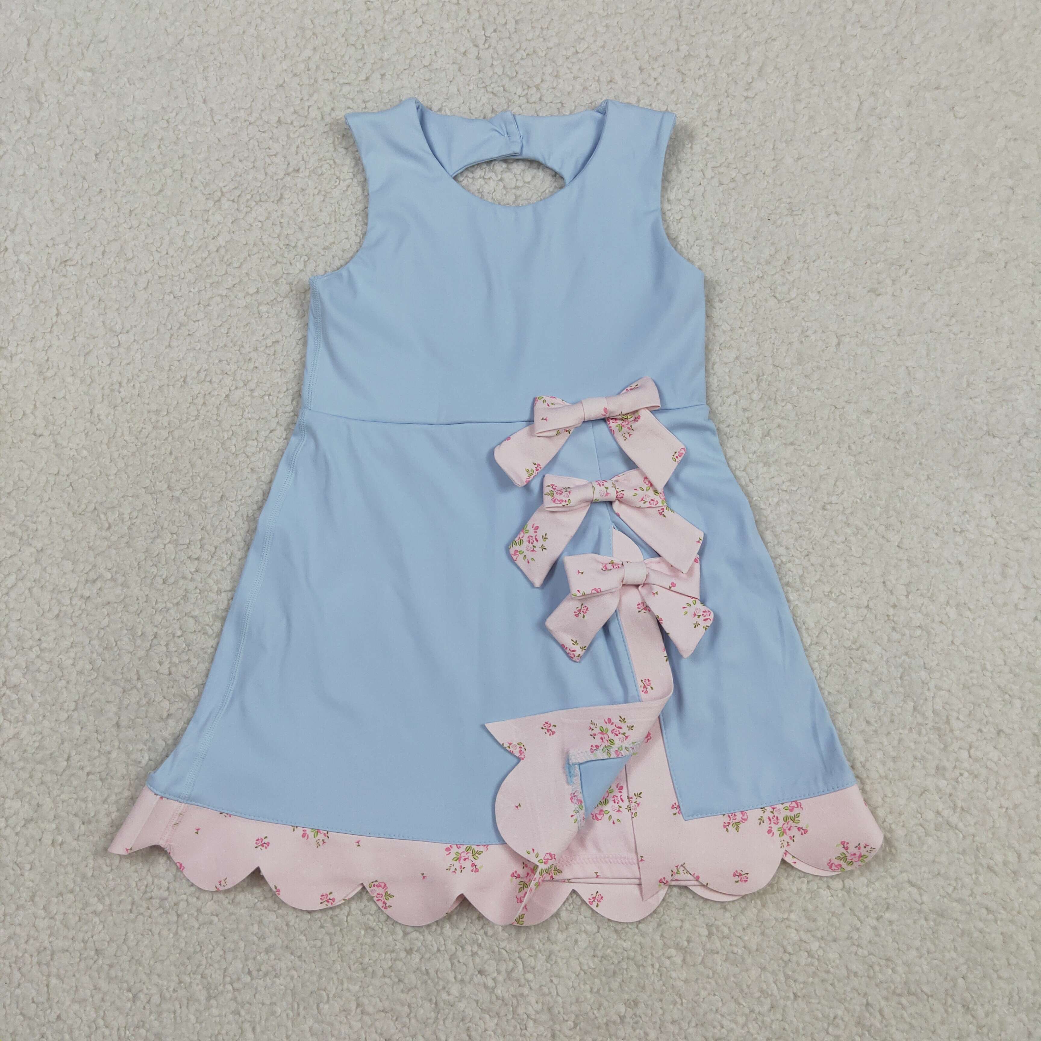 GSD3030 RTS Blue bows print active girl yoga dress