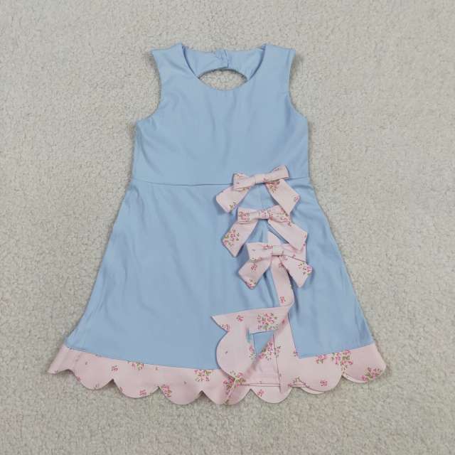 GSD3030 RTS Blue bows print active girl yoga dress