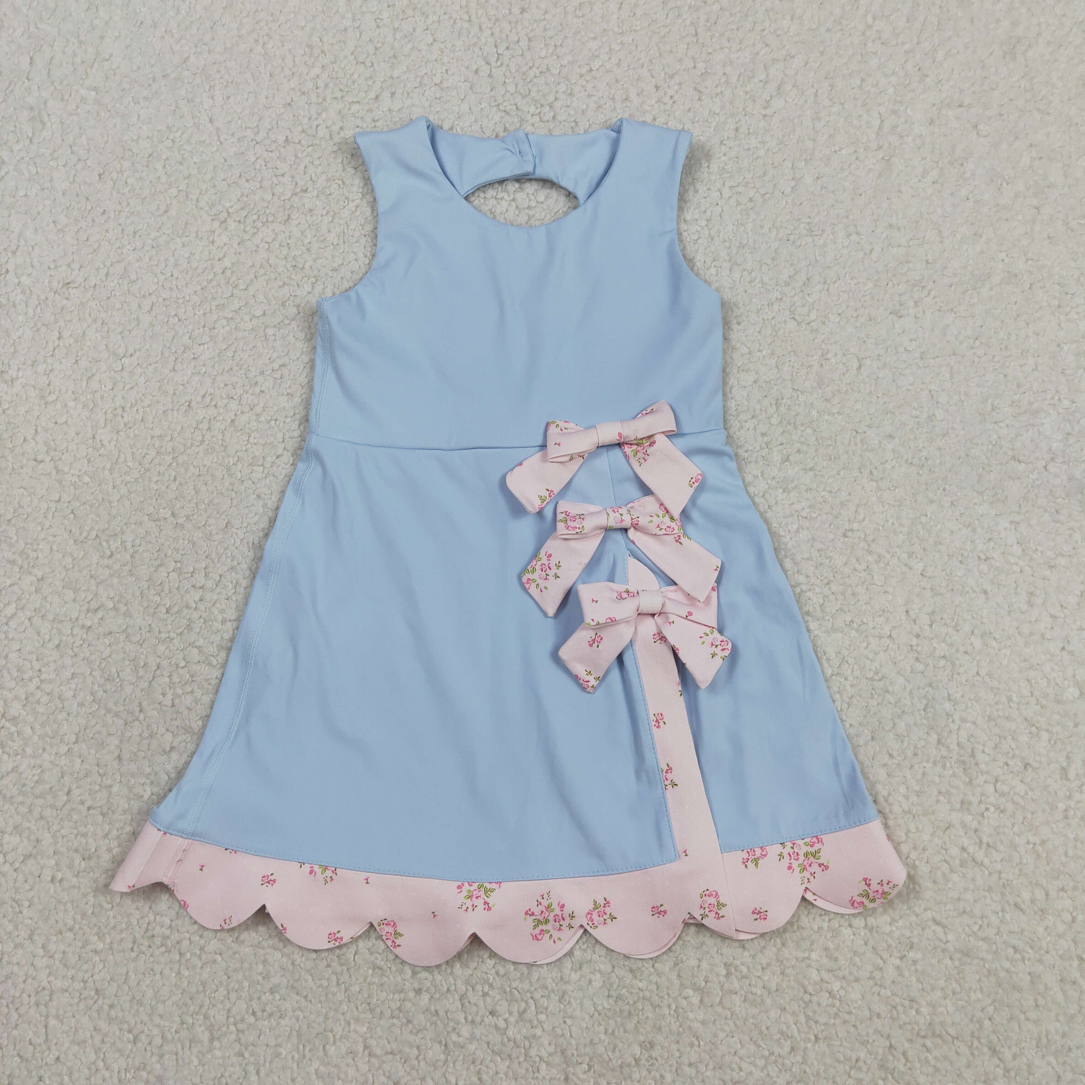 GSD3030 RTS Blue bows print active girl yoga dress