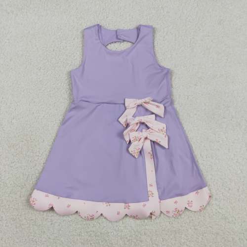 GSD3317 RTS Purple bows print active girl yoga dress