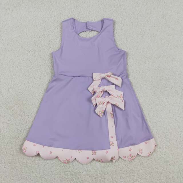GSD3317 RTS Purple bows print active girl yoga dress