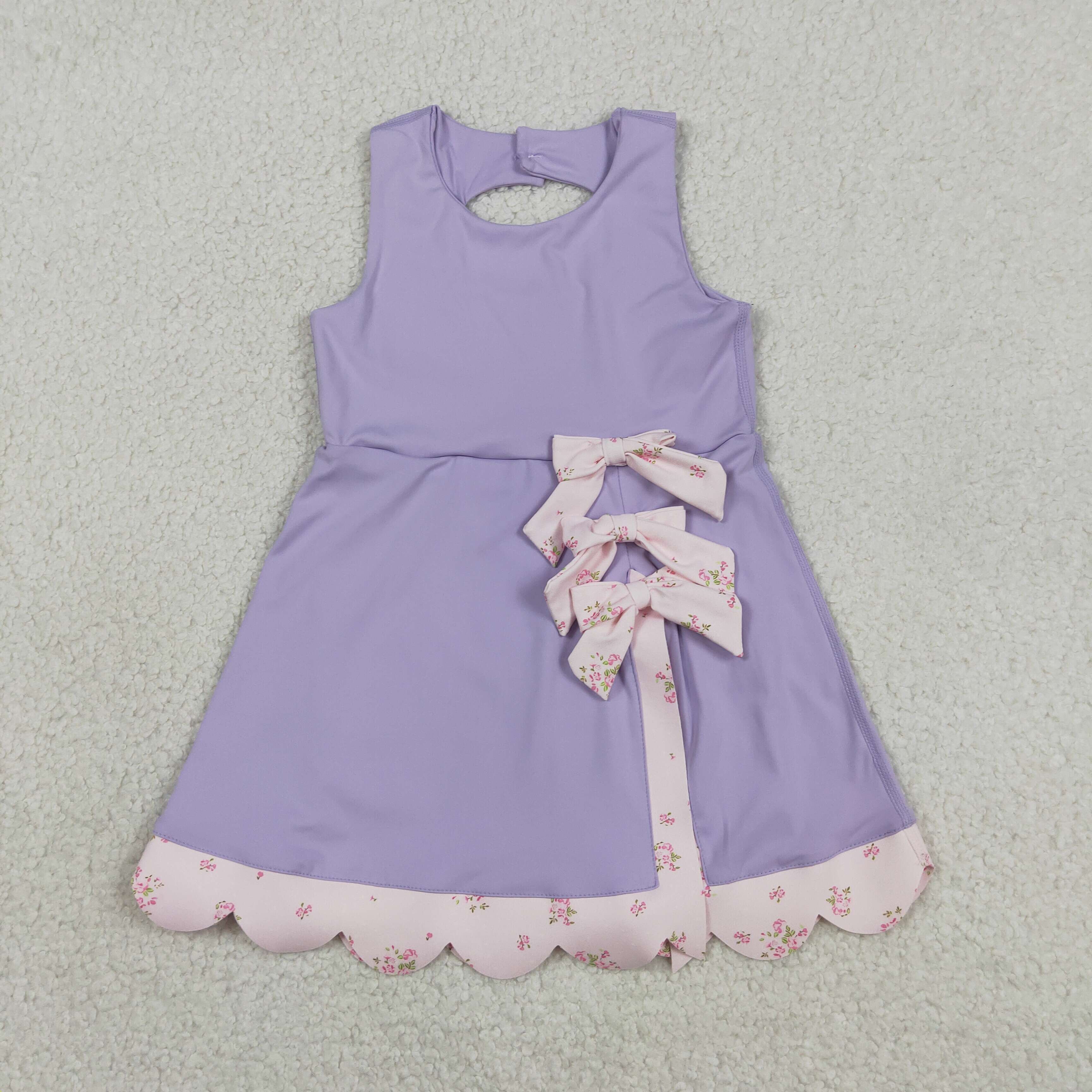 GSD3317 RTS Purple bows print active girl yoga dress