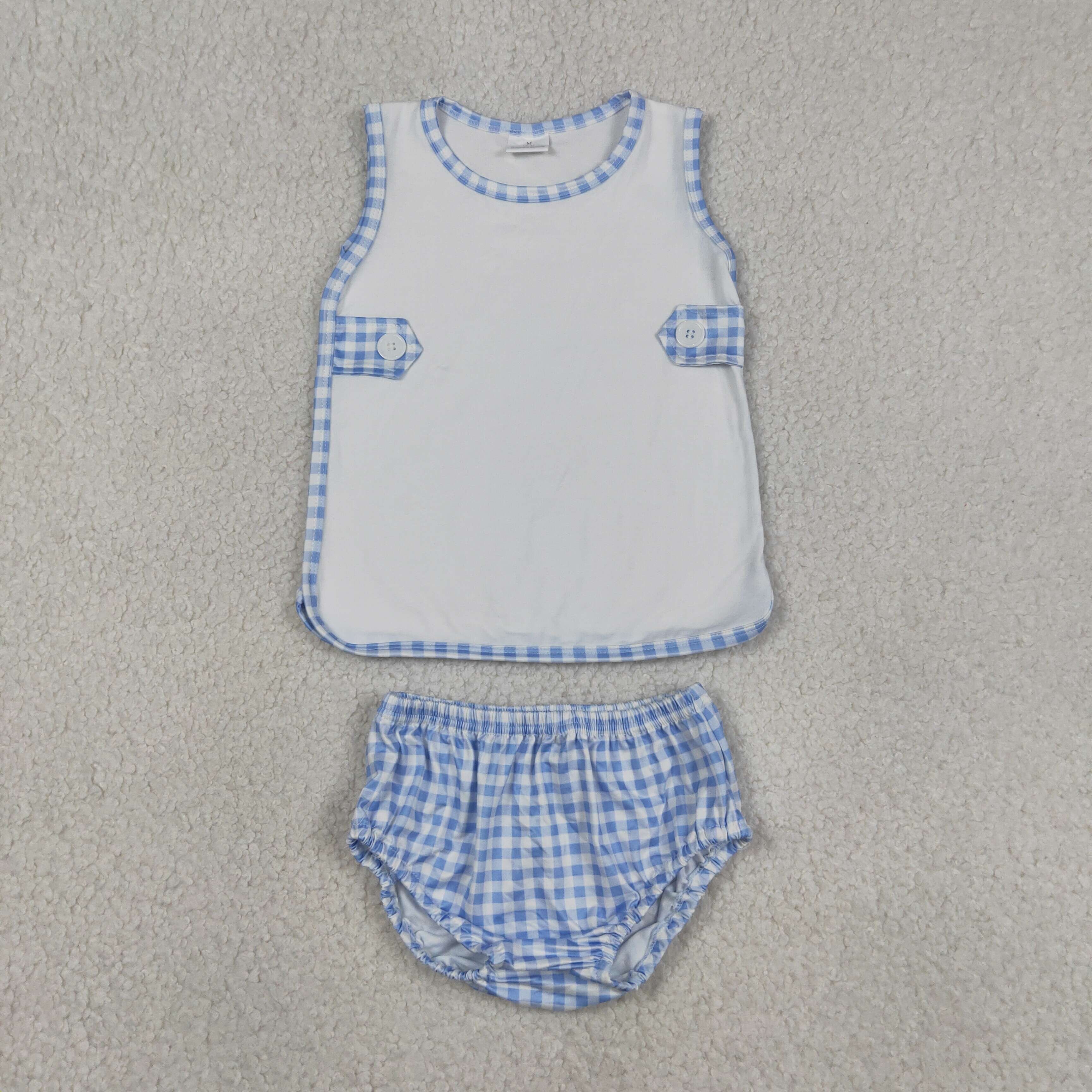 GBO0532  RTS Girl Blue plaid sleeveless girl bummies