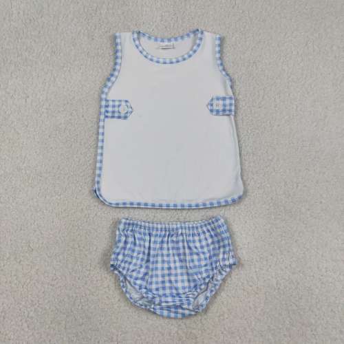 GBO0532  RTS Girl Blue plaid sleeveless girl bummies