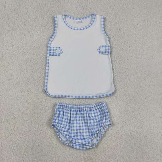 GBO0532  RTS Girl Blue plaid sleeveless girl bummies